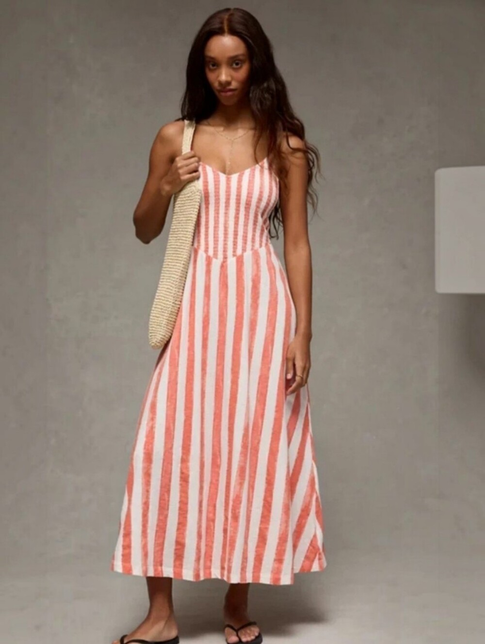 NWT American Eagle Sunchaser Smocked Yoked Waist Cross Back Strappy Maxi Dress L